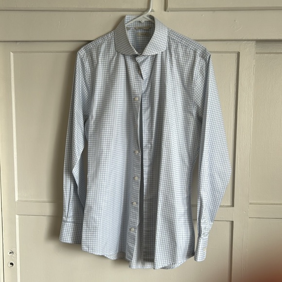 SuitSupply Traveler Baby Blue and White Check Dress Shirt 16 Extra Slim Fit - Picture 5 of 6